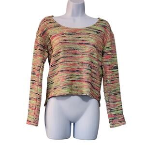 Deb Womens Pullover High-Low Sweater Size S Neon Multi-Color Textured Round Neck